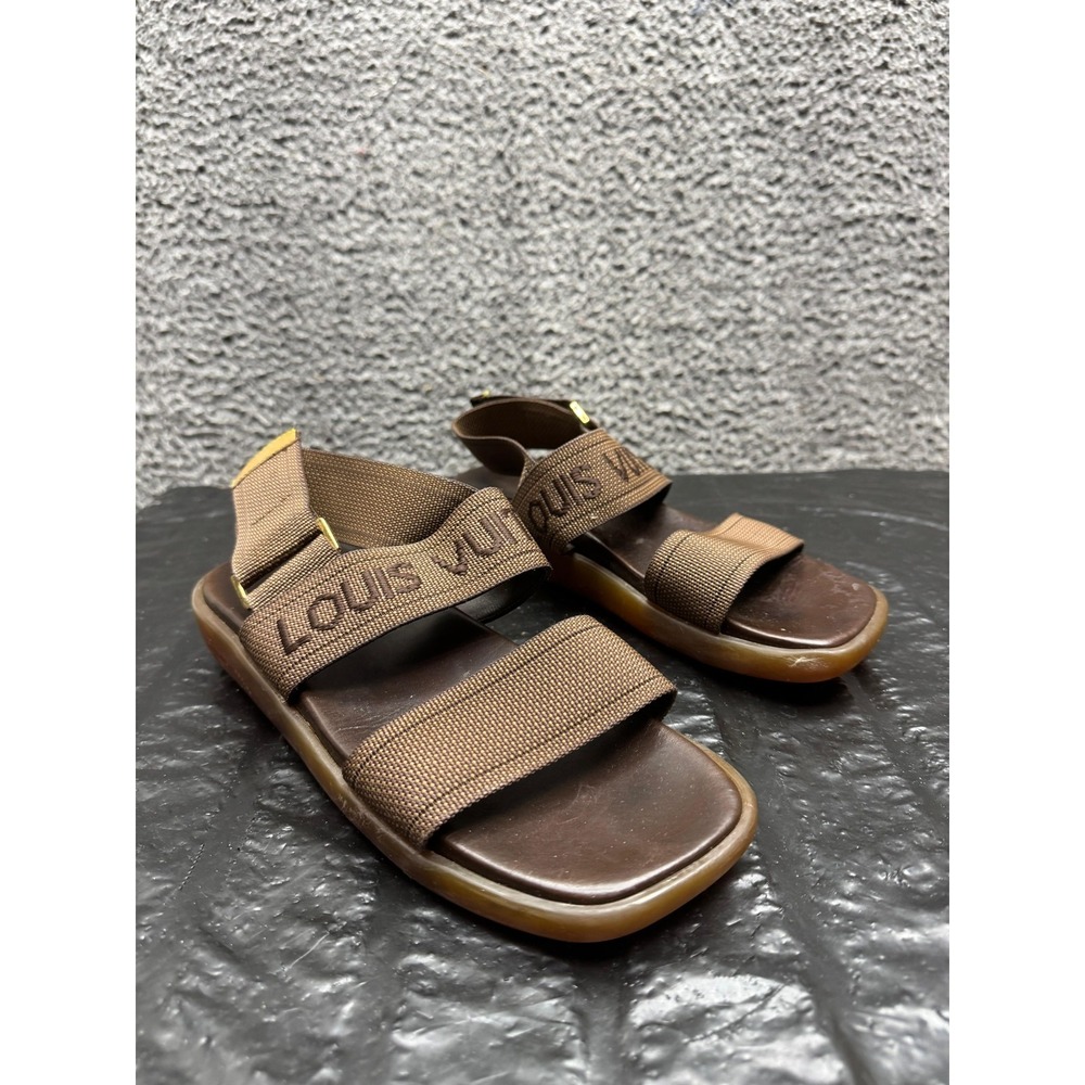 Louis Vuitton Paris Backstrap Logo Nylon Sports Sandals Brown Womens Size 39.5
